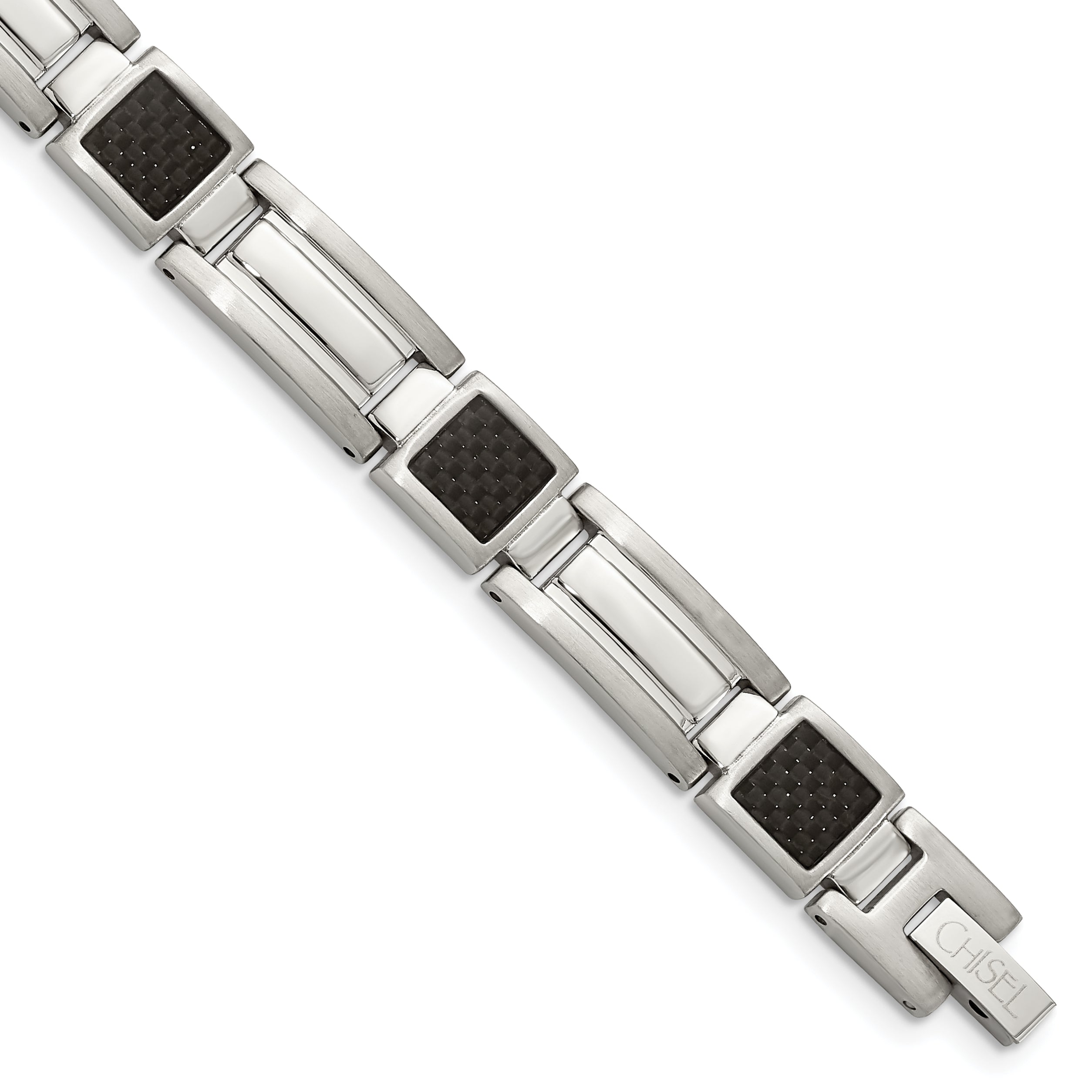 Stainless Steel Polished with Black Carbon Fiber Inlay Link Bracelet for Men Main image