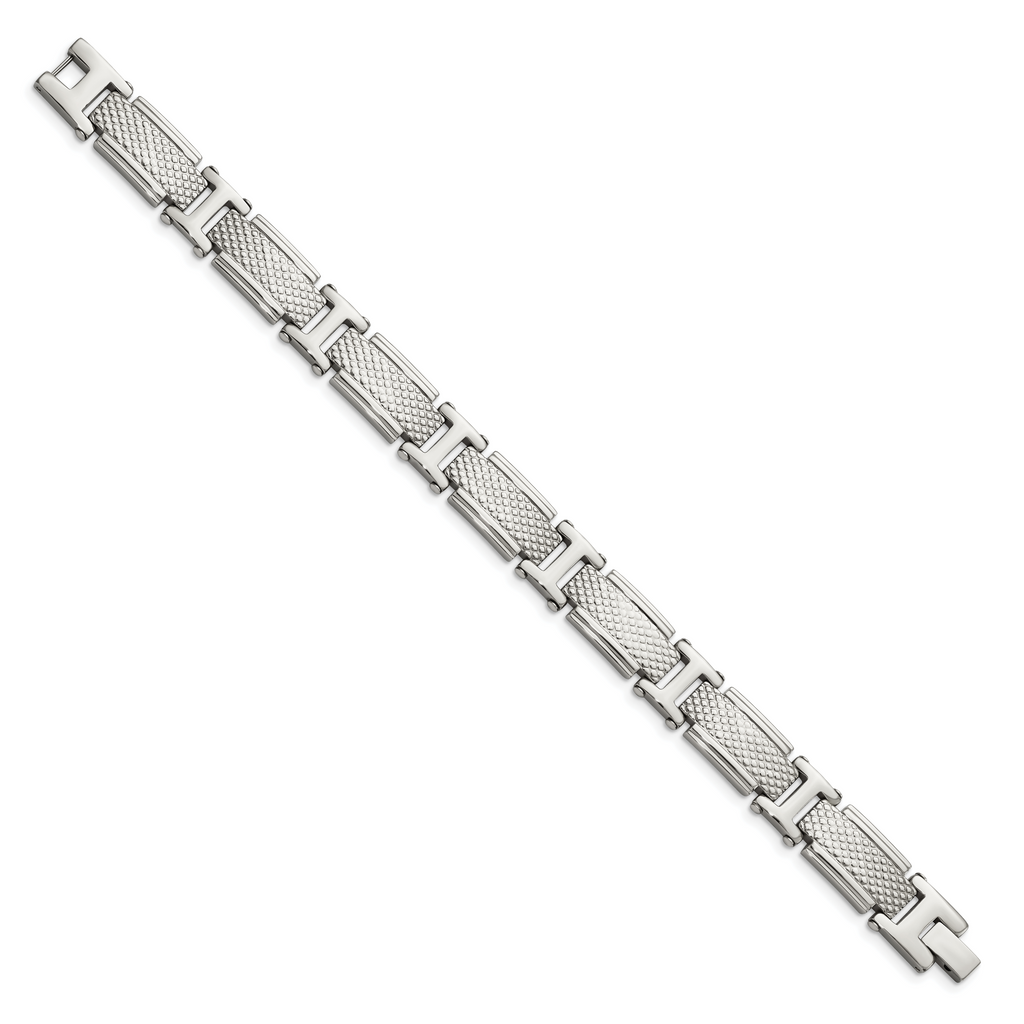 Stainless Steel Polished and Textured Link Bracelet for Men