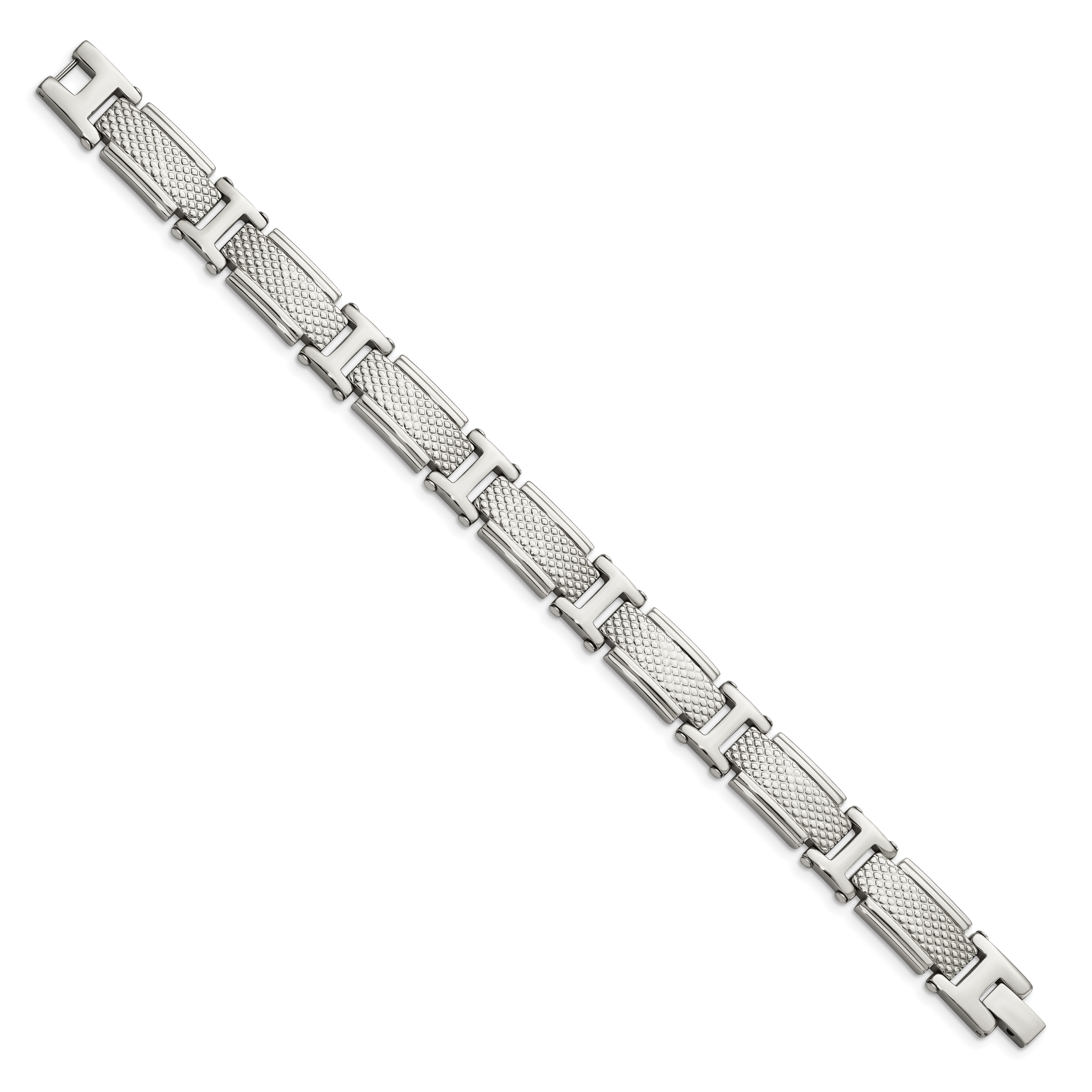 Stainless Steel Polished and Textured Link Bracelet for Men