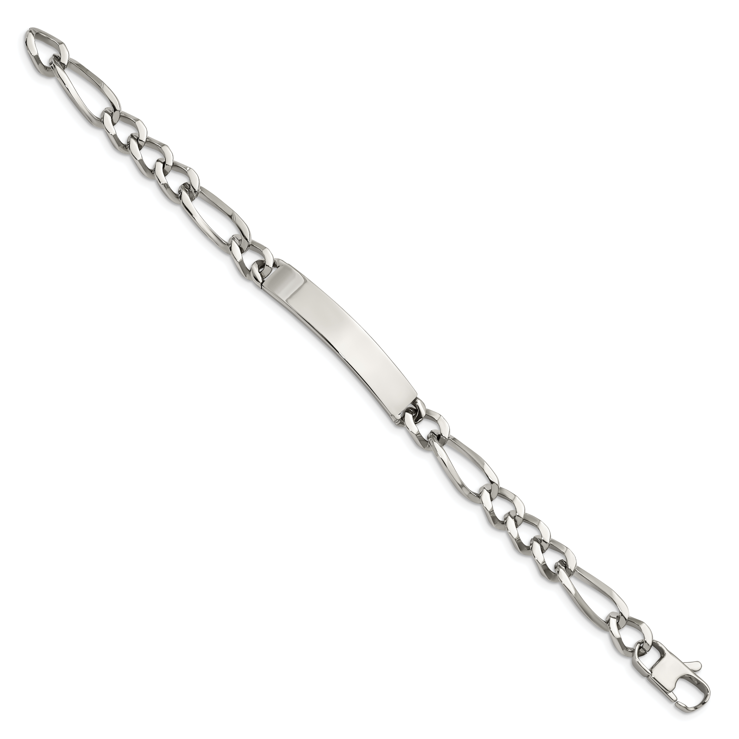 Stainless Steel Polished Figaro ID Bracelet for Men