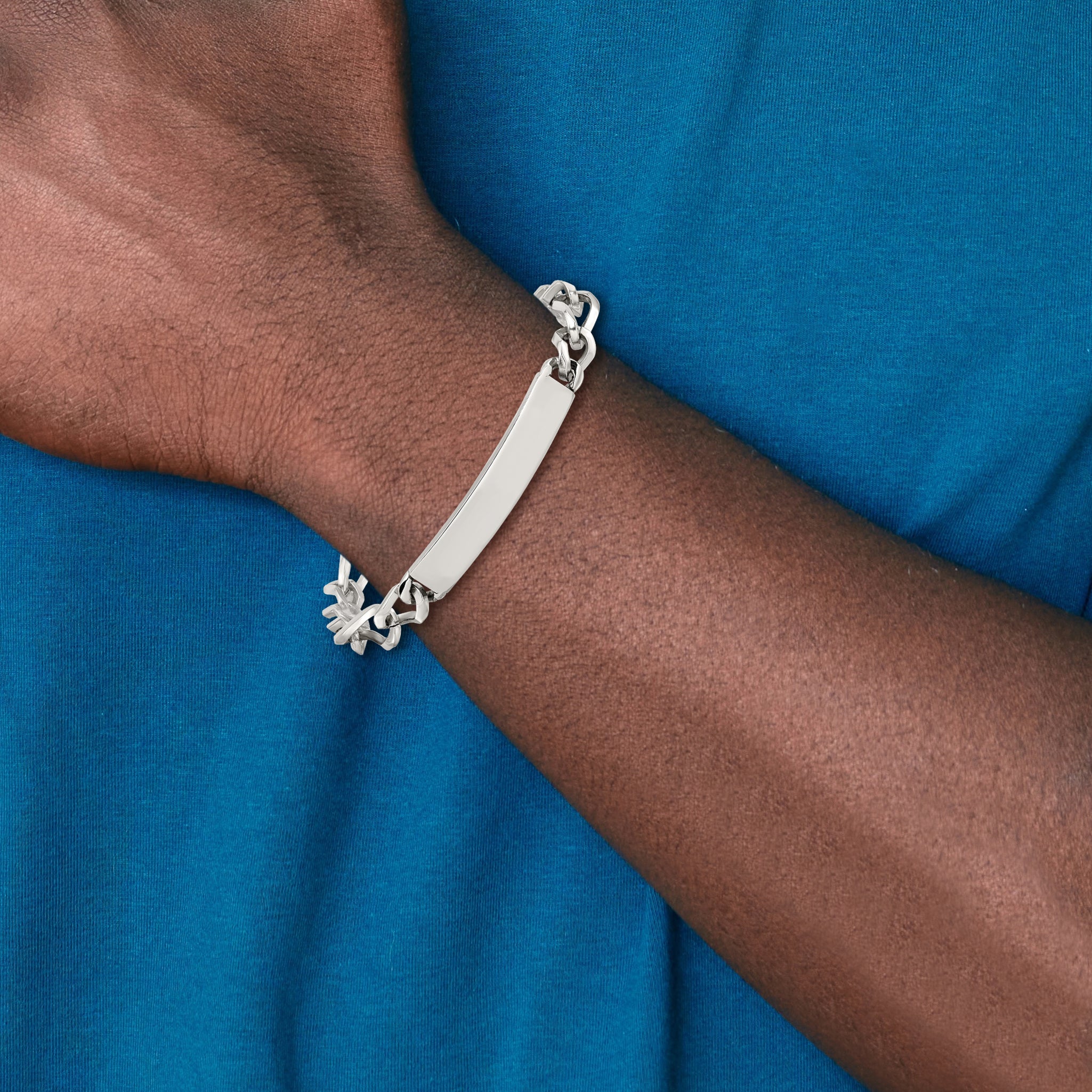 Stainless Steel Polished Figaro ID Bracelet for Men