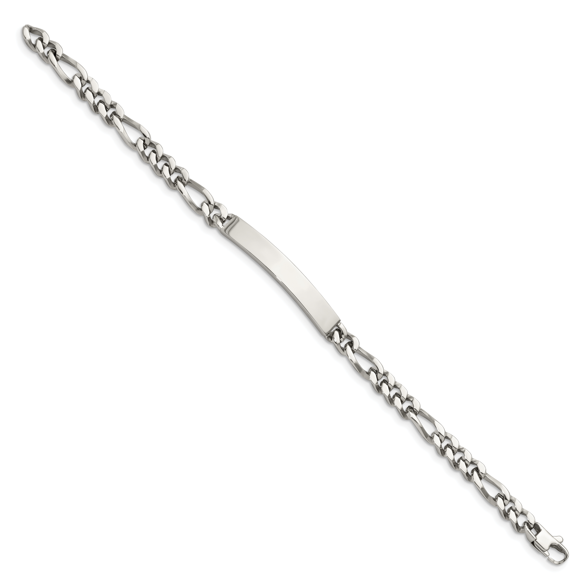 Stainless Steel Polished Figaro Chain ID Bracelet for Men