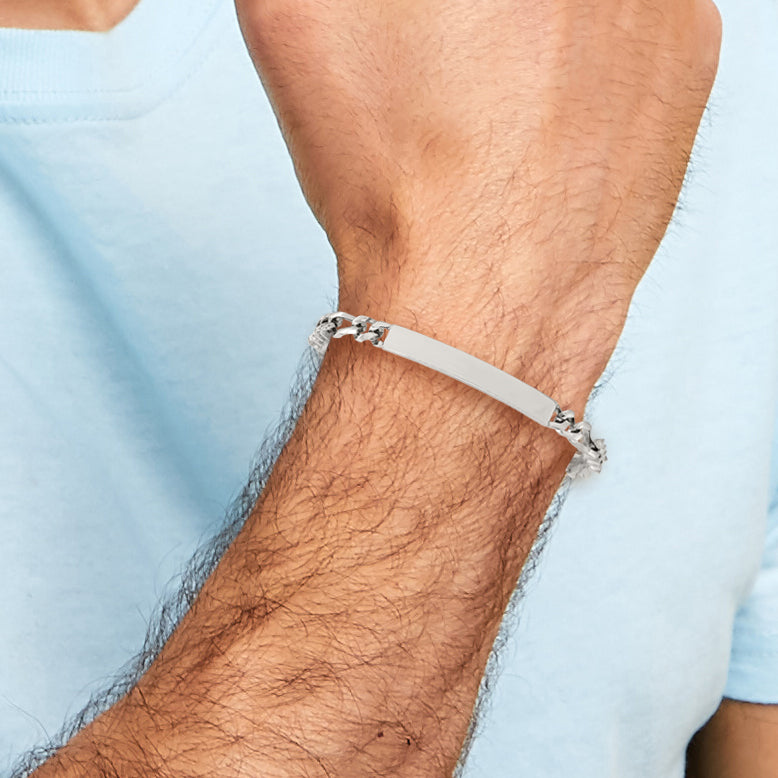 Stainless Steel Polished Figaro Chain ID Bracelet for Men