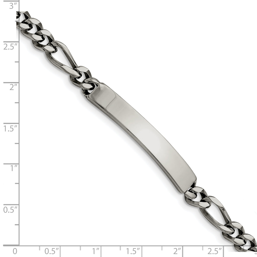 Stainless Steel Polished Figaro Chain ID Bracelet for Men