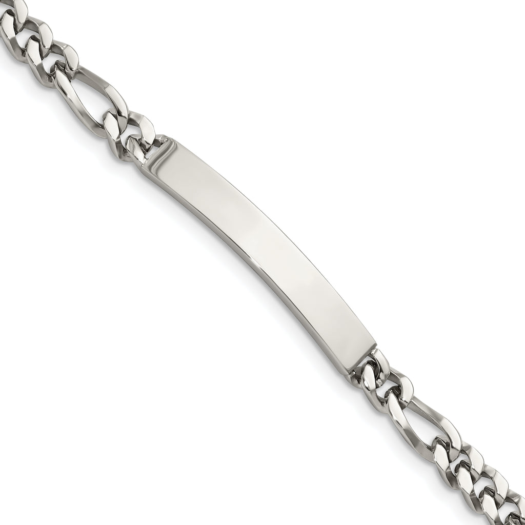 Stainless Steel Polished Figaro Chain ID Bracelet for Men