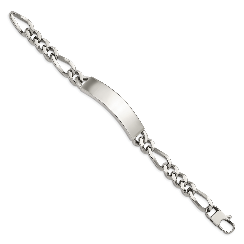 Stainless Steel Polished Figaro Large ID Bracelet for Men