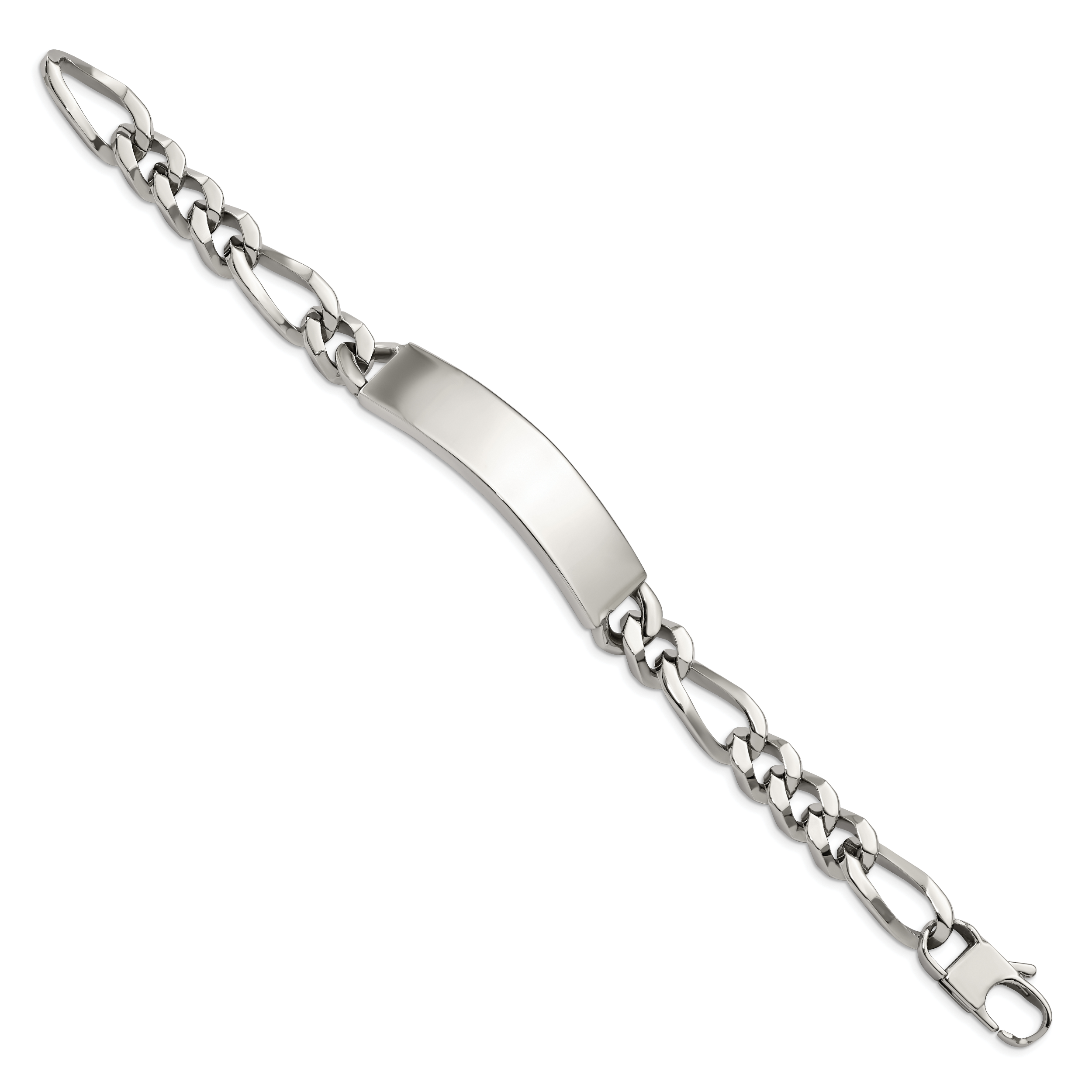 Stainless Steel Polished Figaro Large ID Bracelet for Men