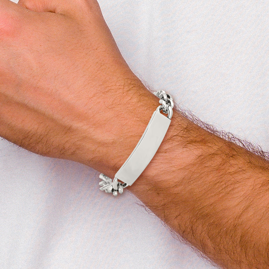 Stainless Steel Polished Figaro Large ID Bracelet for Men