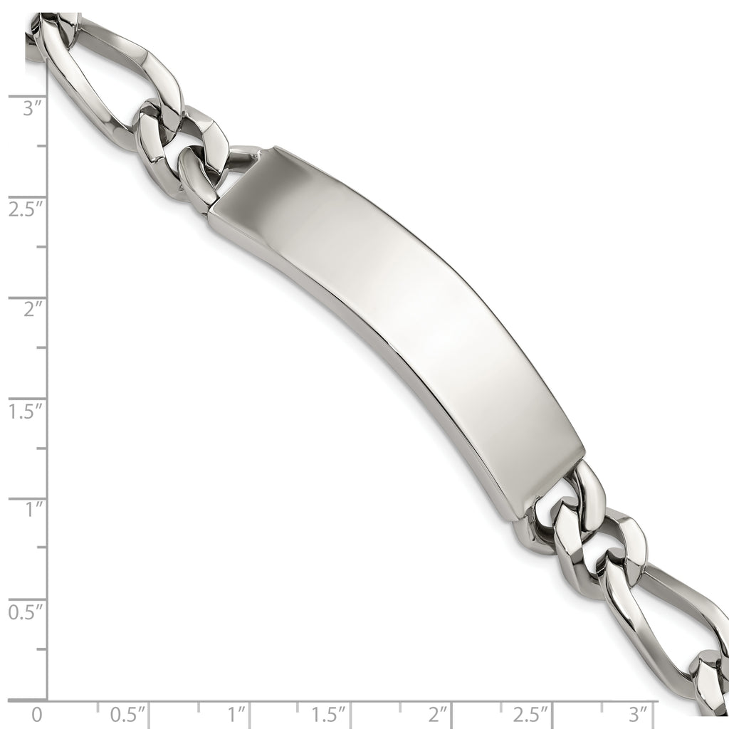 Stainless Steel Polished Figaro Large ID Bracelet for Men