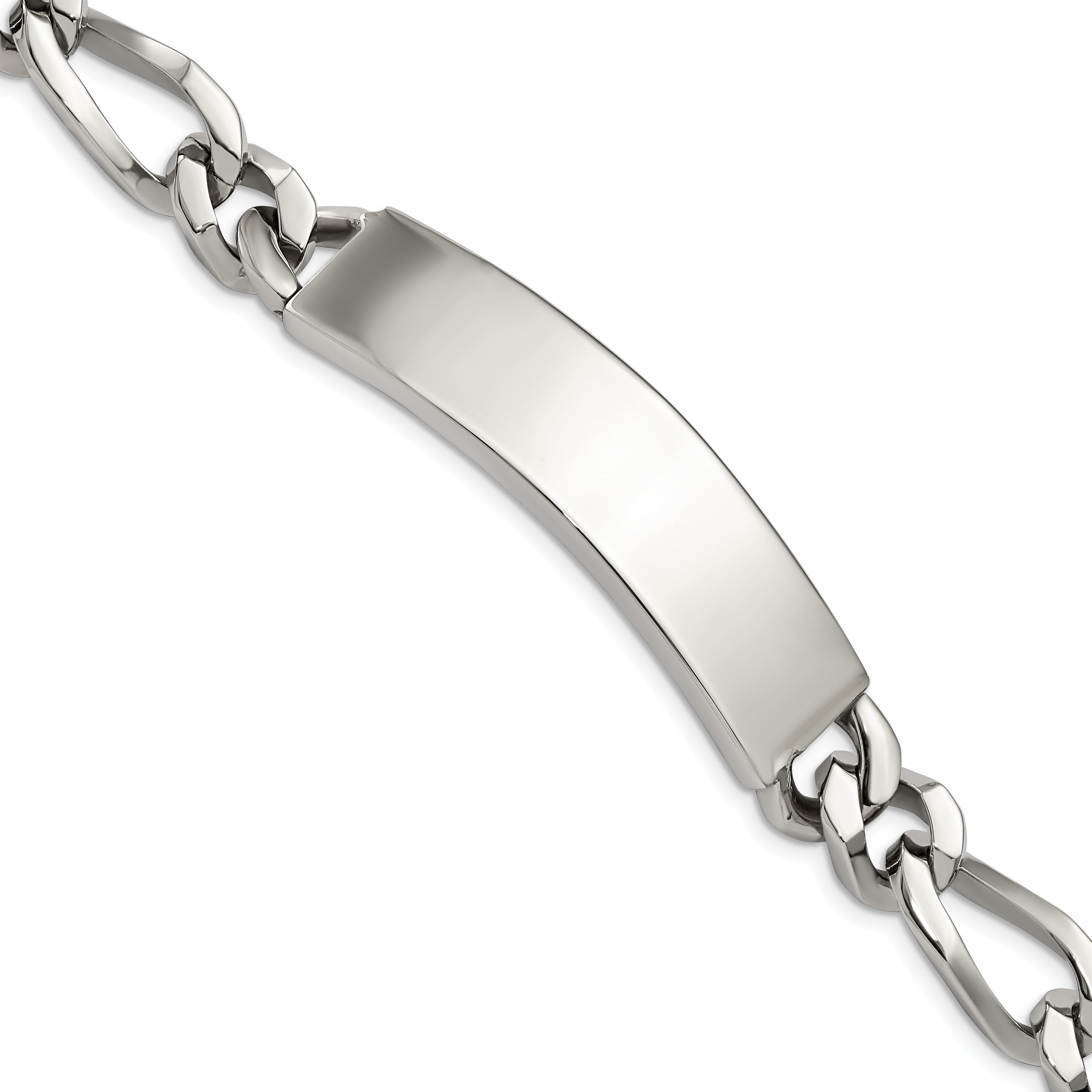 Stainless Steel Polished Figaro Large ID Bracelet for Men