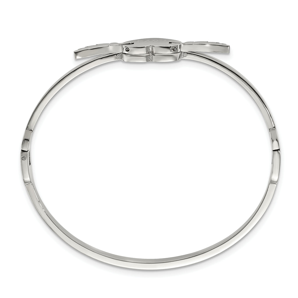 Stainless Steel Polished Moveable Love Heart with Wings Bangle Bracelet for Women