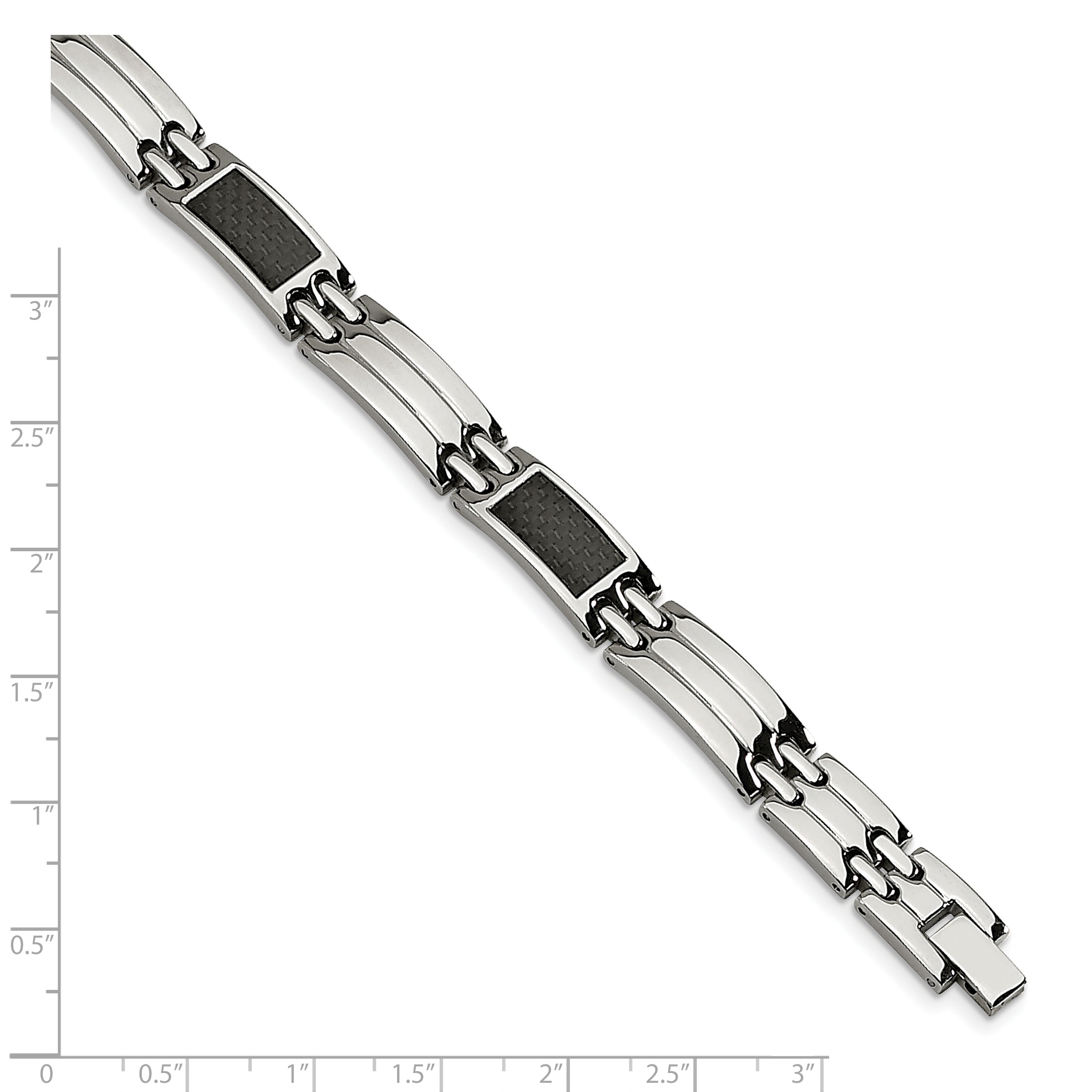 Stainless Steel Brushed and Polished with Black Carbon Fiber Inlay Link Bracelet for Men