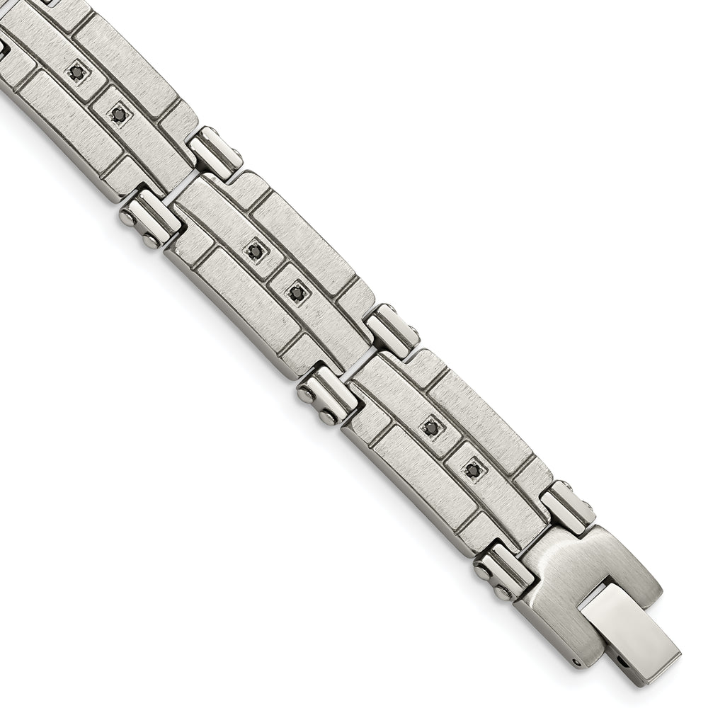 Stainless Steel Polished and Satin with Black Cubic Zirconia Bracelet for Men