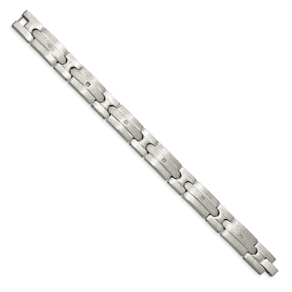 Stainless Steel Brushed with Cubic Zirconia Link Bracelet for Men