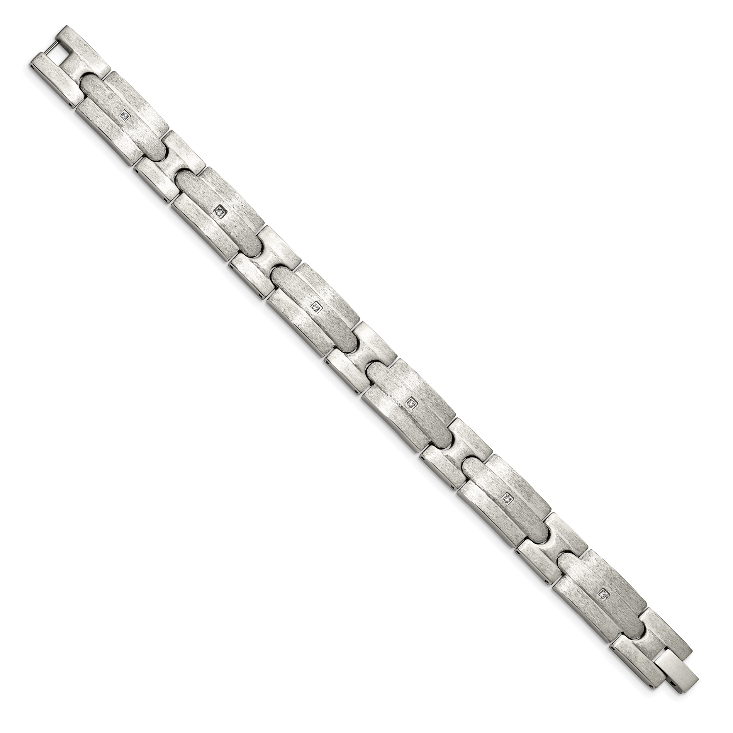 Stainless Steel Brushed with Cubic Zirconia Link Bracelet for Men
