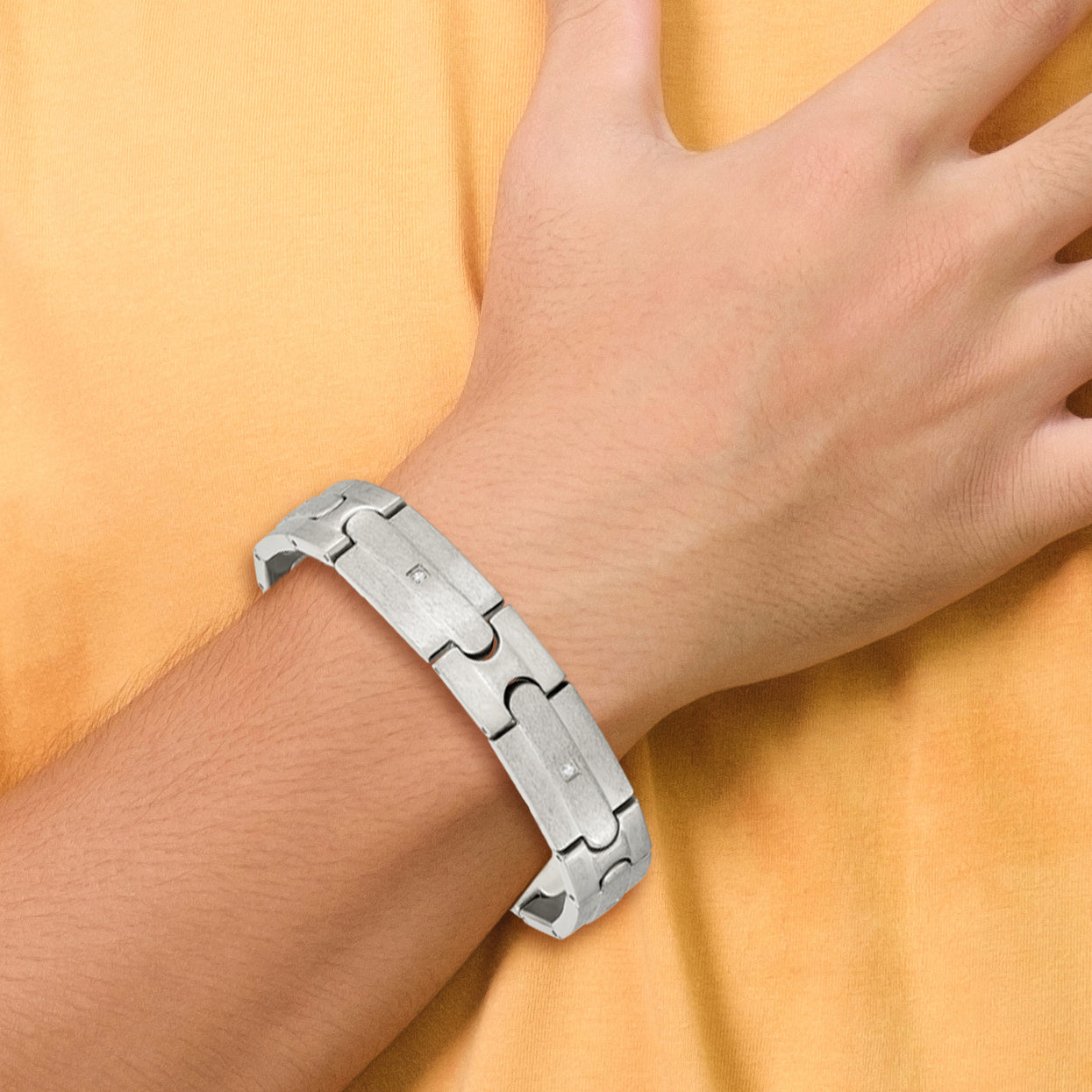 Stainless Steel Brushed with Cubic Zirconia Link Bracelet for Men