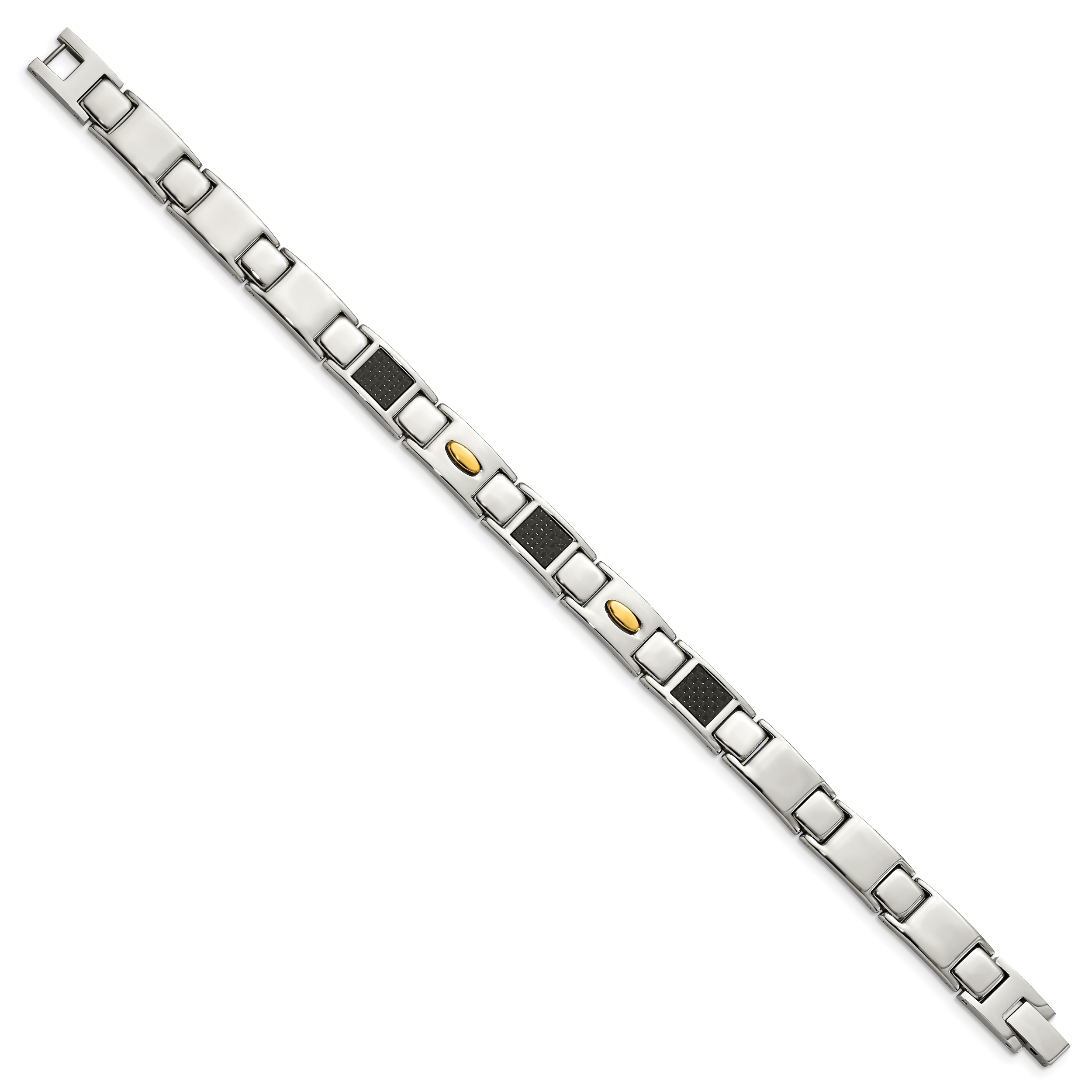 Stainless Steel Polished Yellow IP-plated with Black Carbon Fiber Inlay Link Bracelet for Men Secondary image