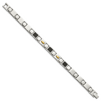 Stainless Steel Polished Yellow IP-plated with Black Carbon Fiber Inlay Link Bracelet for Men