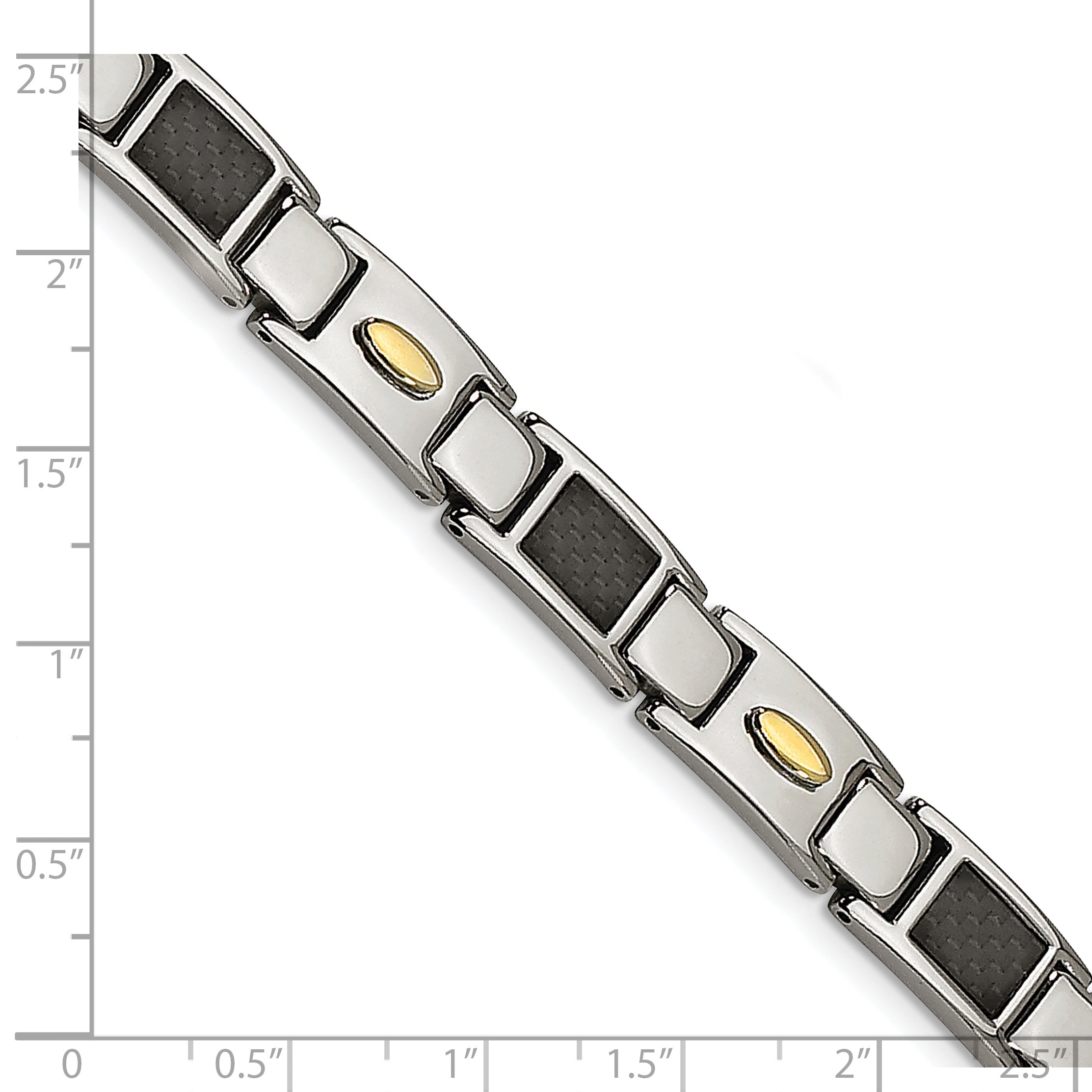 Stainless Steel Polished Yellow IP-plated with Black Carbon Fiber Inlay Link Bracelet for Men