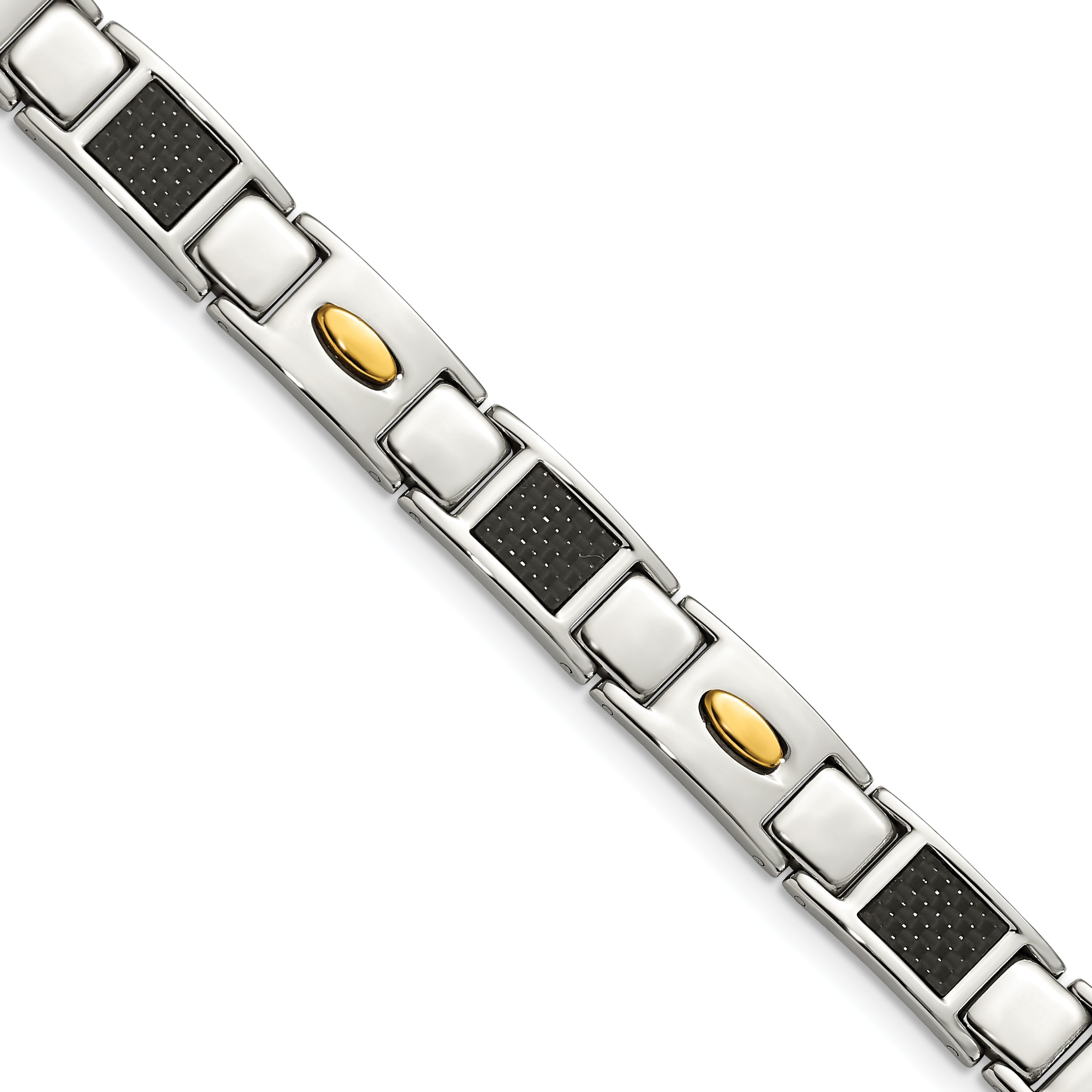 Stainless Steel Polished Yellow IP-plated with Black Carbon Fiber Inlay Link Bracelet for Men Main image