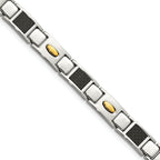Stainless Steel Polished Yellow IP-plated with Black Carbon Fiber Inlay Link Bracelet for Men