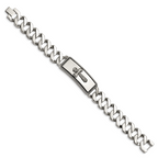 Stainless Steel Antiqued Polished and Textured Cross ID Bracelet for Men