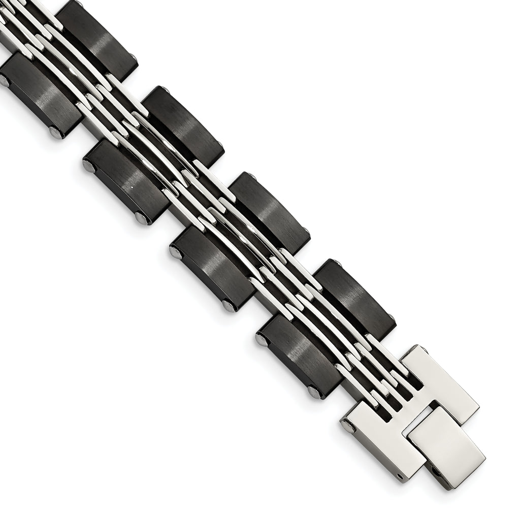 Stainless Steel Brushed and Polished Black IP-plated Link Bracelet for Men