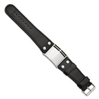 Stainless Steel Polished Black Leather Adjustable Buckle Bracelet for Men