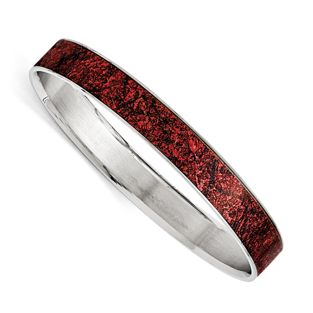Stainless Steel Polished Red/Black Enameled Wide Bangle Bracelet for Women