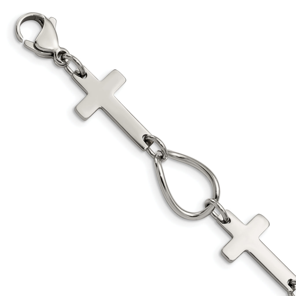 Stainless Steel Polished Cross Bracelet for Women