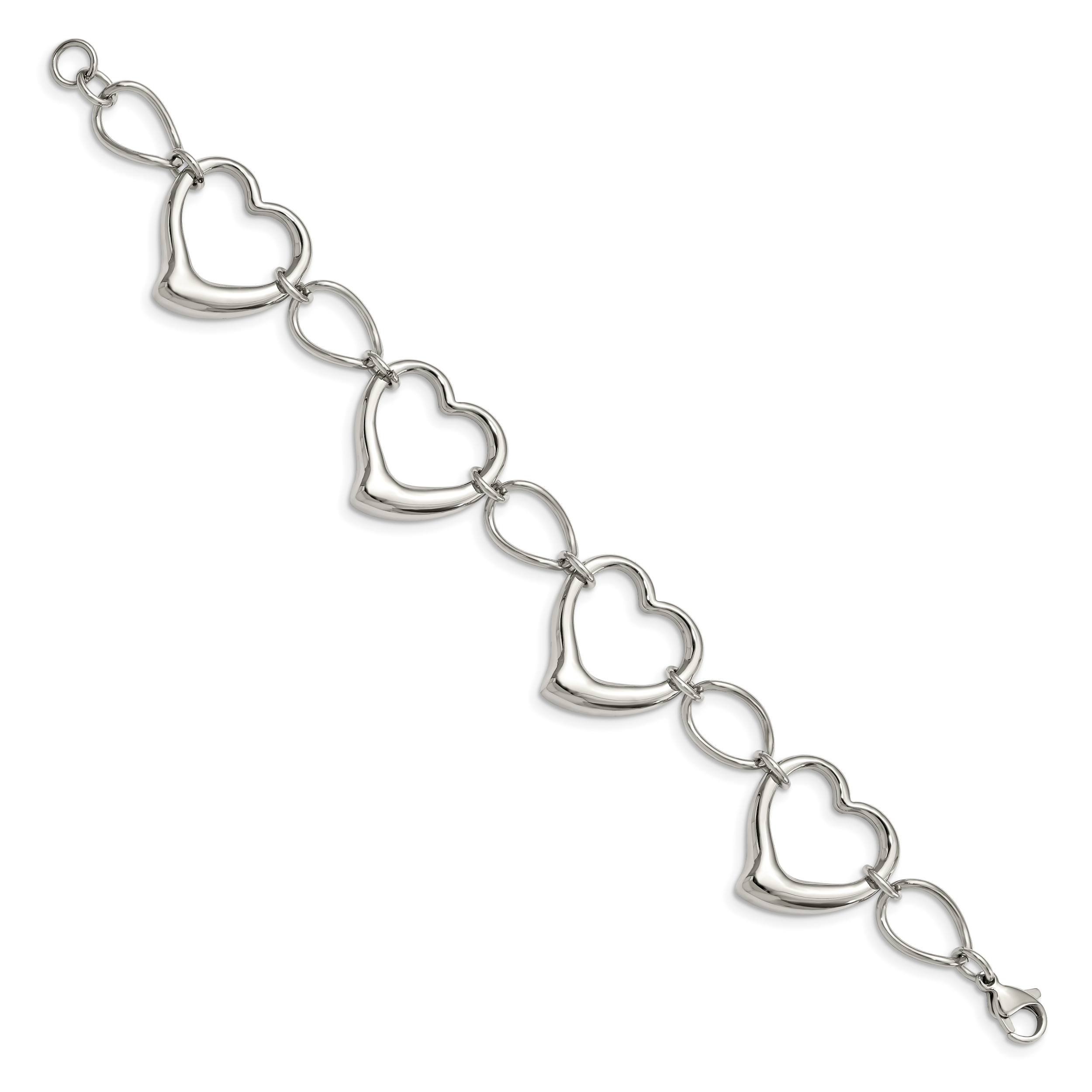 Stainless Steel Polished Heart Link Bracelet for Women