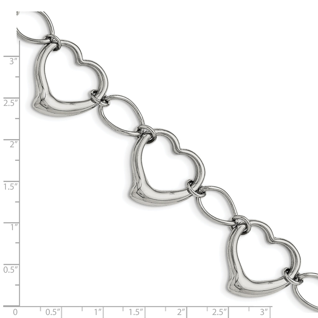 Stainless Steel Polished Heart Link Bracelet for Women