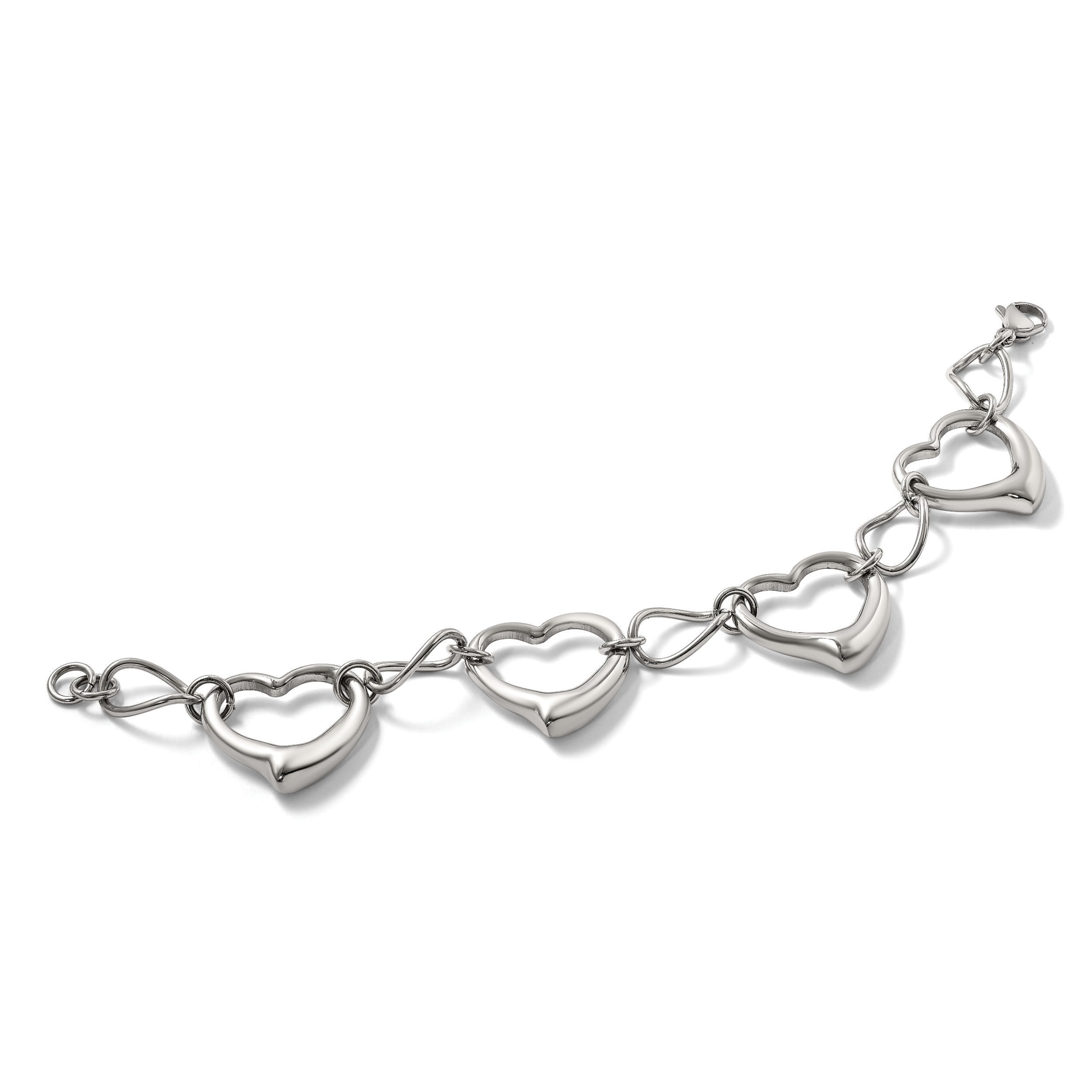 Stainless Steel Polished Heart Link Bracelet for Women