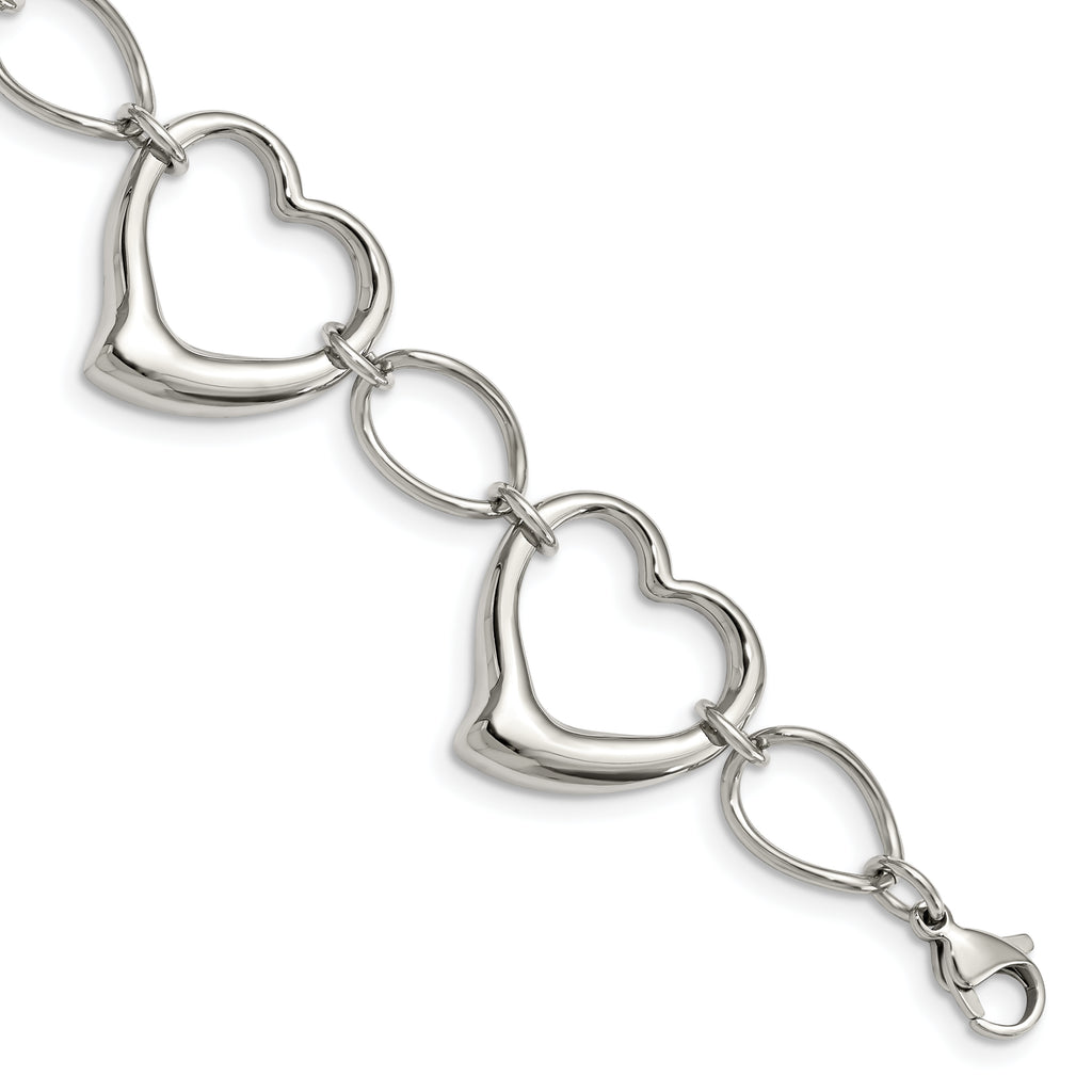 Stainless Steel Polished Heart Link Bracelet for Women