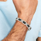 Stainless Steel Polished with Black Carbon Fiber Inlay Link Bracelet for Men