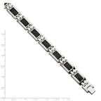 Stainless Steel Polished with Black Carbon Fiber Inlay Link Bracelet for Men
