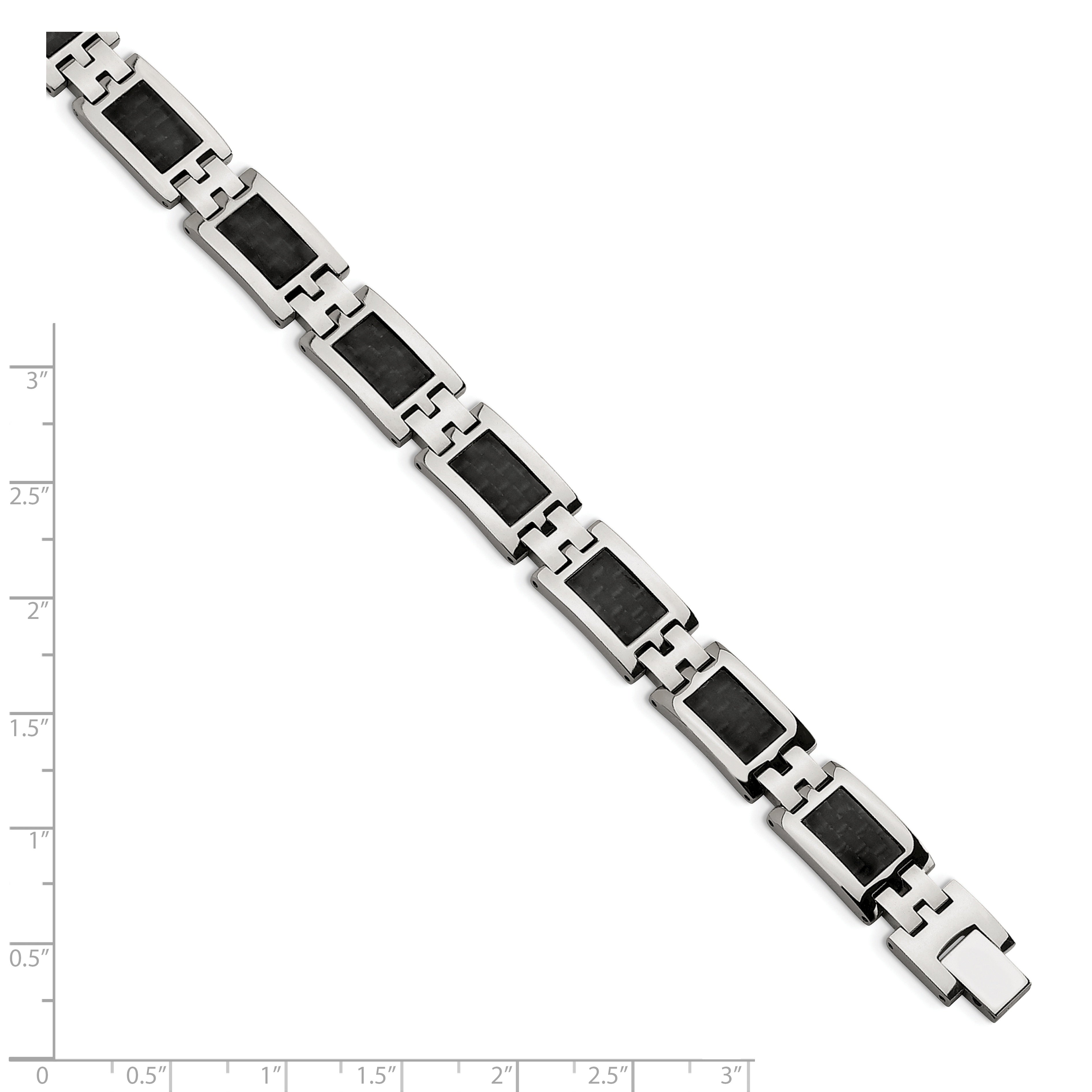 Stainless Steel Polished with Black Carbon Fiber Inlay Link Bracelet for Men