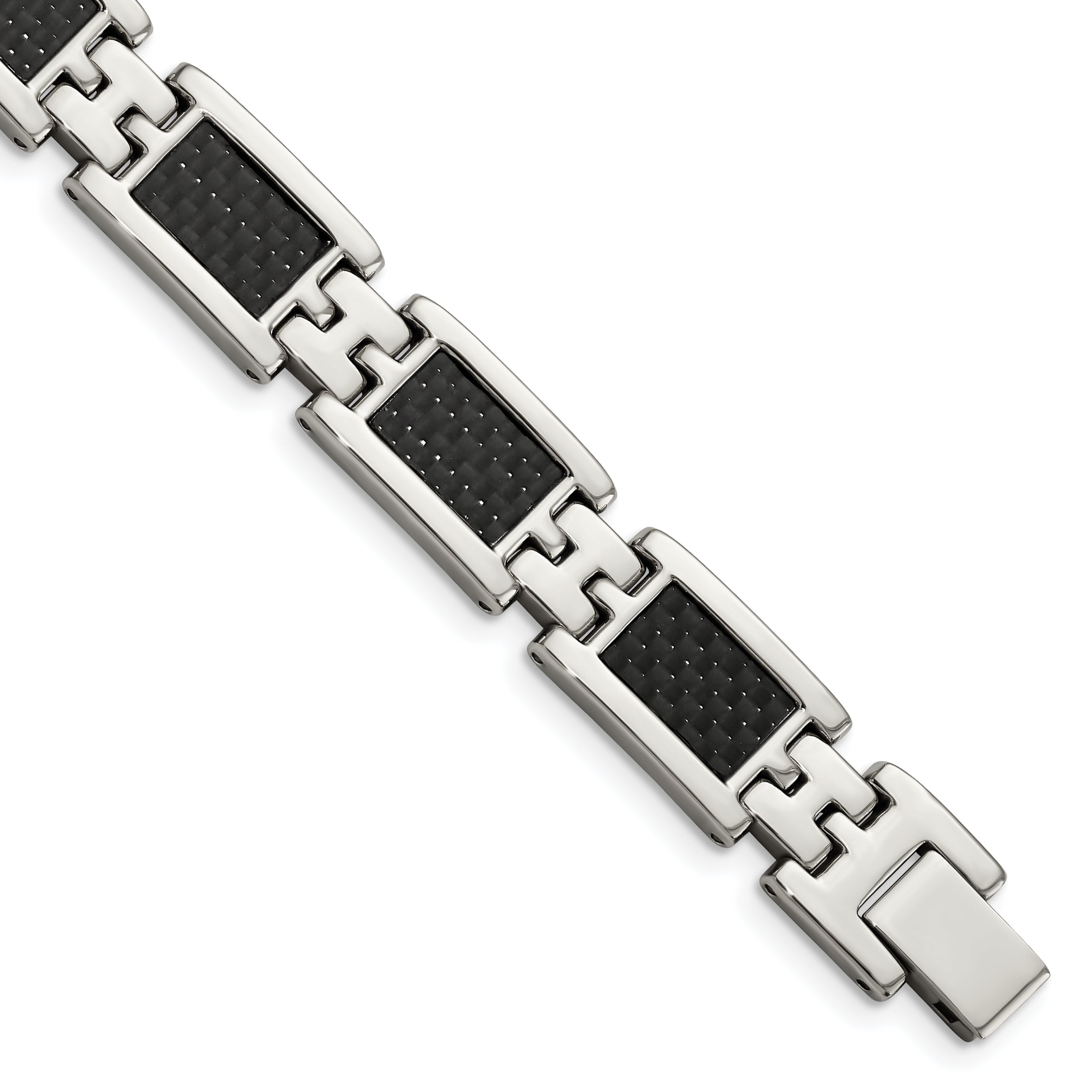 Stainless Steel Polished with Black Carbon Fiber Inlay Link Bracelet for Men Main image