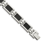 Stainless Steel Polished with Black Carbon Fiber Inlay Link Bracelet for Men
