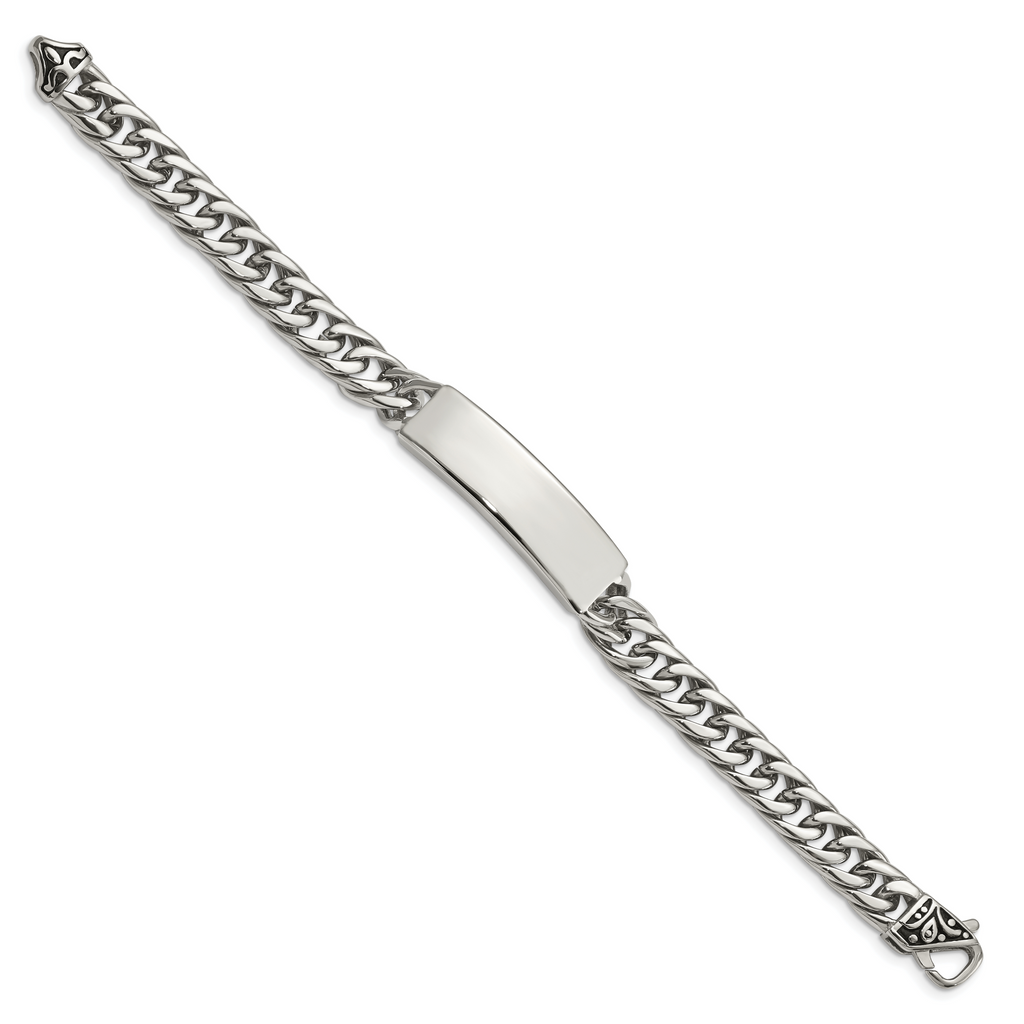 Stainless Steel Antiqued and Polished Curb Chain ID Bracelet for Men