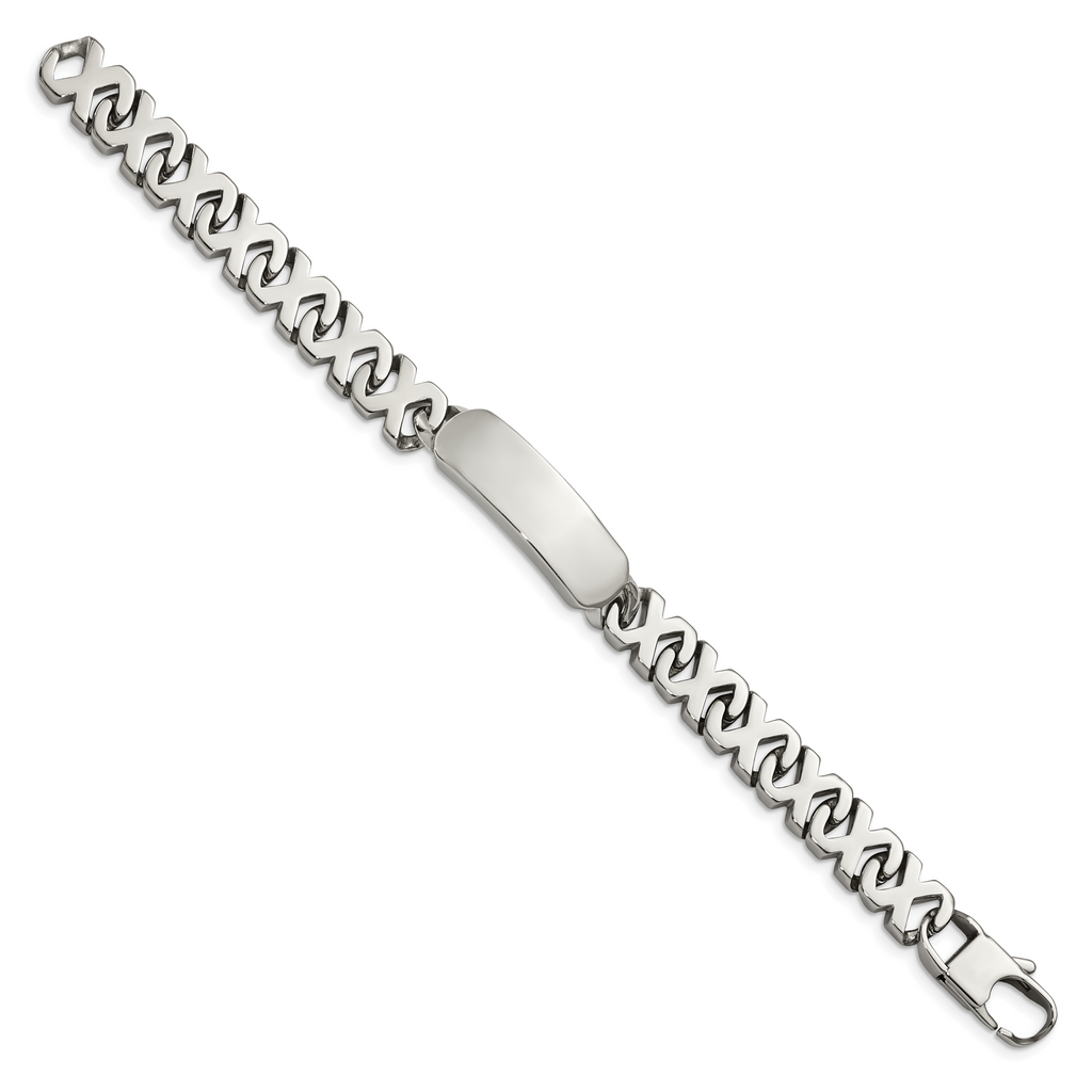 Stainless Steel Polished X Design Link ID Bracelet for Men