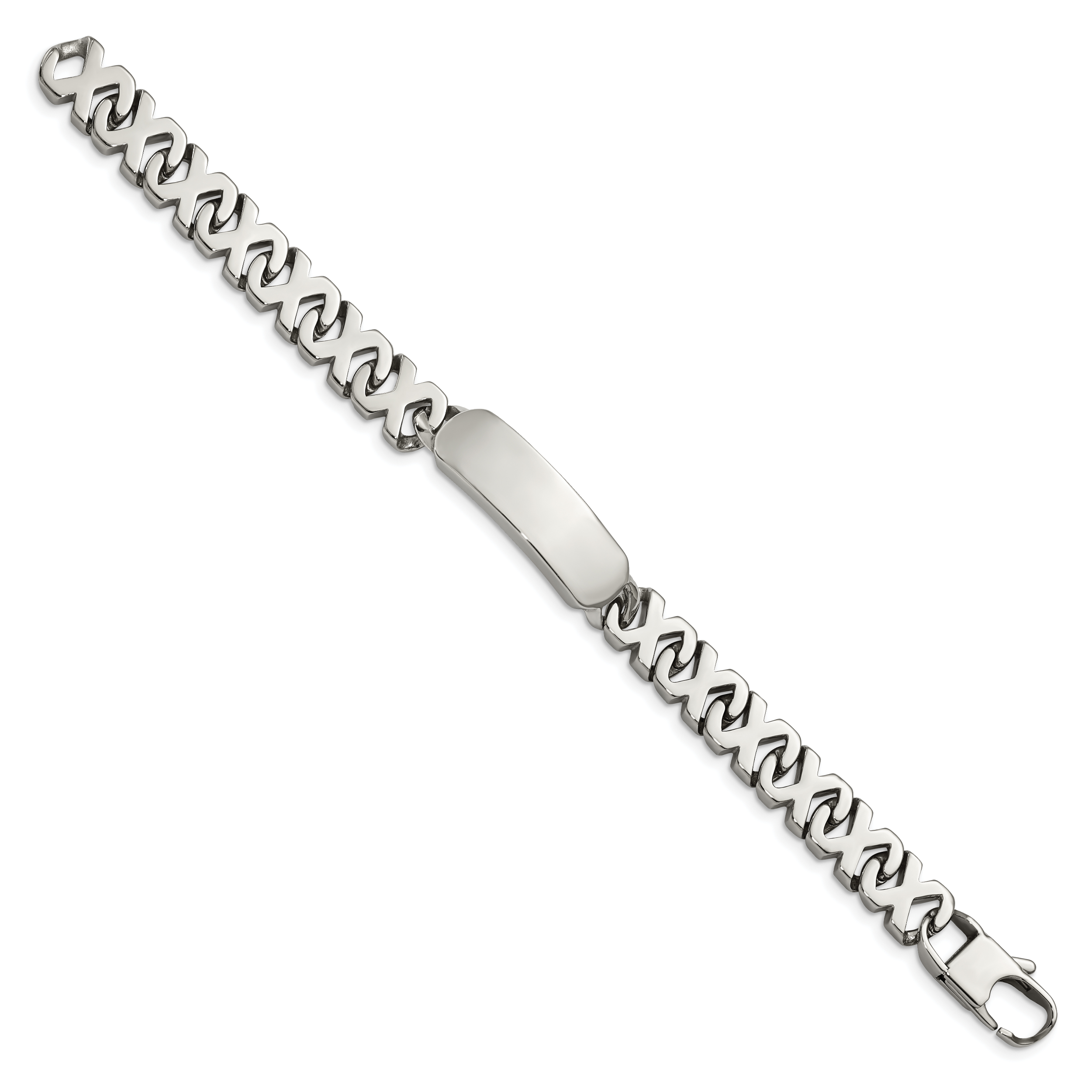 Stainless Steel Polished X Design Link ID Bracelet for Men