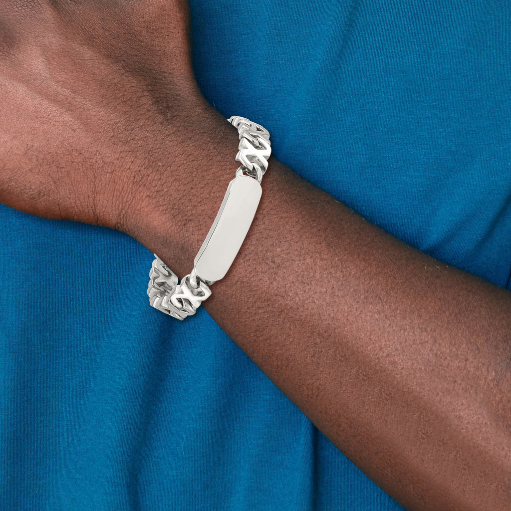 Stainless Steel Polished X Design Link ID Bracelet for Men