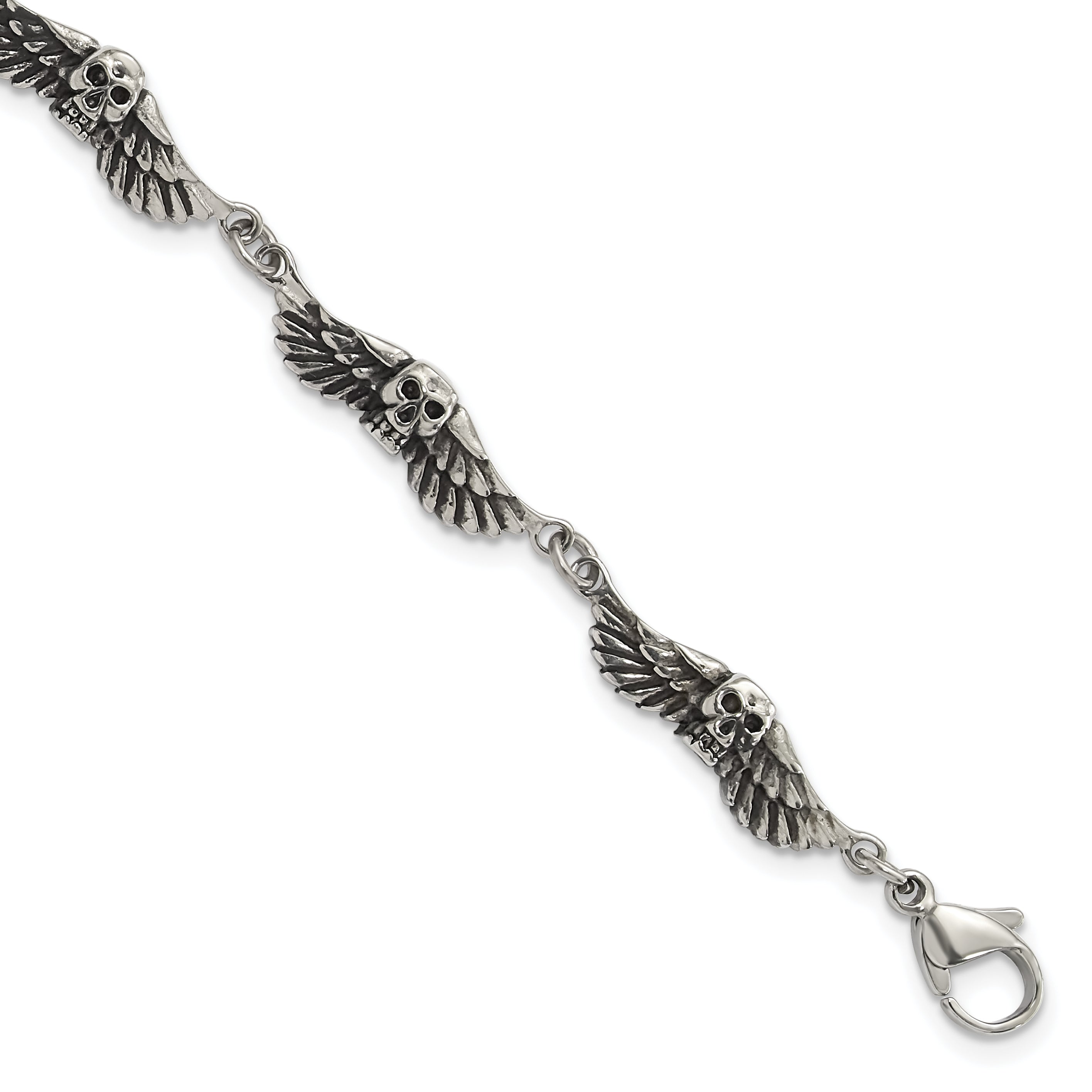 Stainless Steel Antiqued Skulls with Wings Bracelet Main image