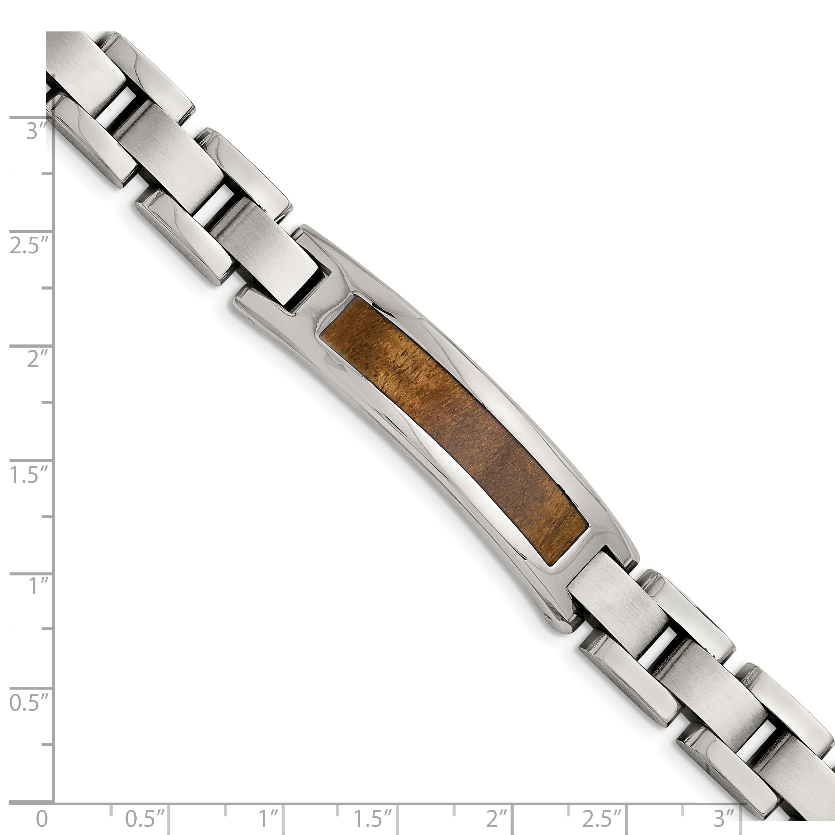 Stainless Steel Brushed and Polished Enameled with Koa Wood Inlay Link ID Bracelet for Men