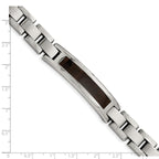 Stainless Steel Polished Enameled Black Koa Wood Link ID Bracelet for Men