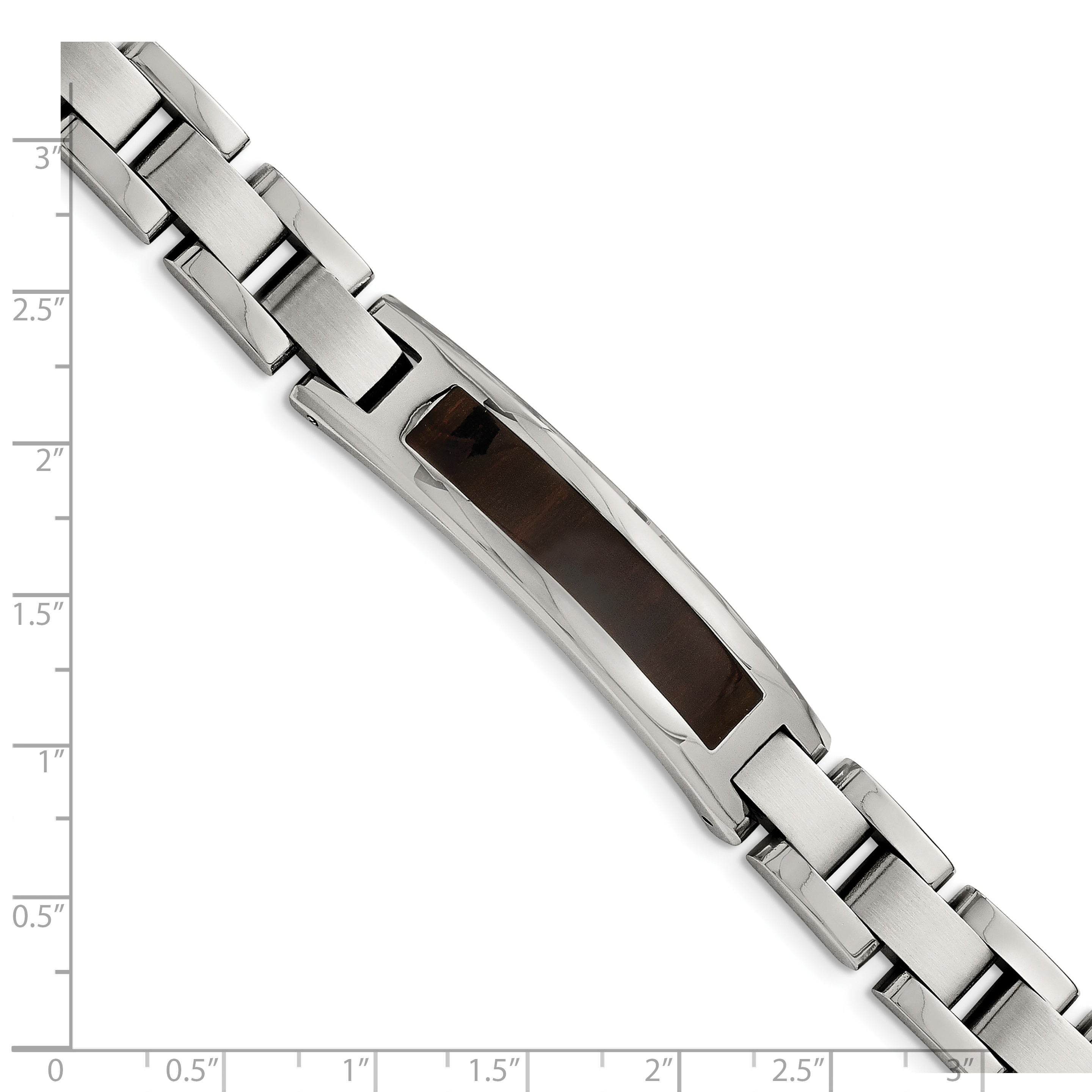 Stainless Steel Polished Enameled Black Koa Wood Link ID Bracelet for Men
