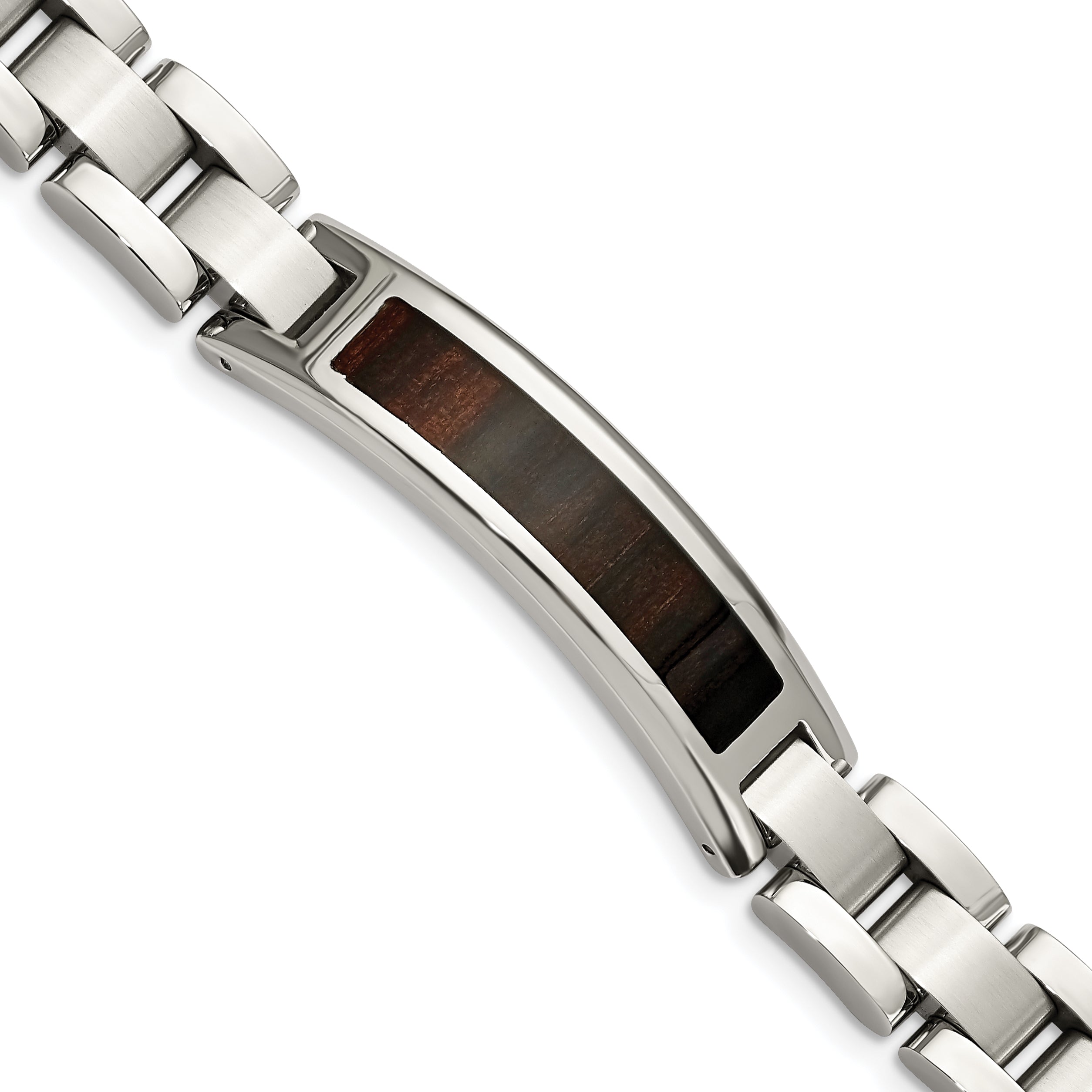 Stainless Steel Polished Enameled Black Koa Wood Link ID Bracelet for Men Main image