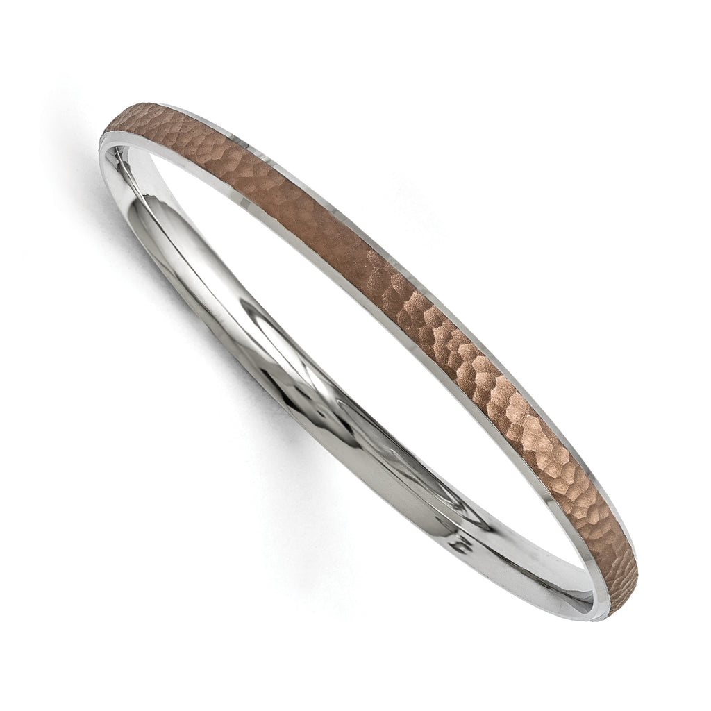 Stainless Steel Polished/Laser Cut Maroon IP-plated Hammered Bangle Bracelet for Women