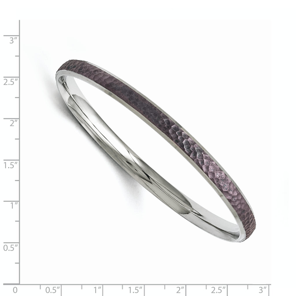 Stainless Steel Polished/Laser Cut Purple IP-plated Hammered Bangle Bracelet for Women